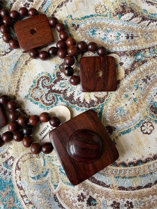 Rosewood Beaded Belt Adjustable Peg Closure Exotic Wood Boho NWT Costa Rica main image 8